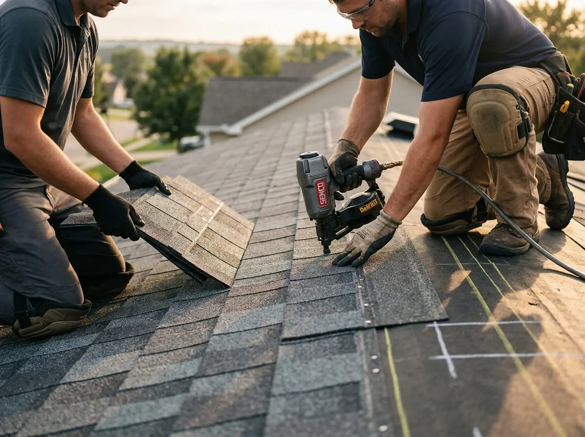 Professional roofer working on a residential roof in Glenwood